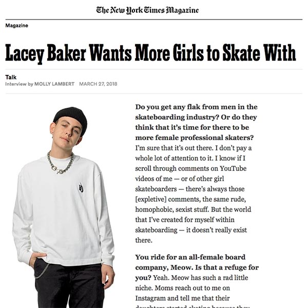 New York Times | Lacey Baker - Meow Skateboards