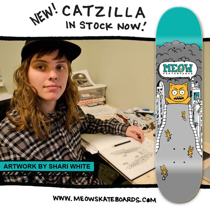 Catzilla by Shari White - Meow Skateboards