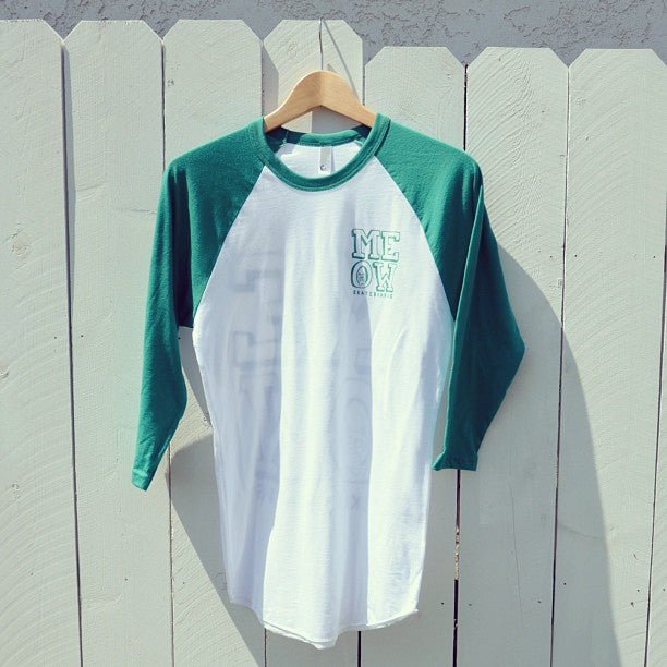 Stacked Logo Raglan Tee now! - Meow Skateboards