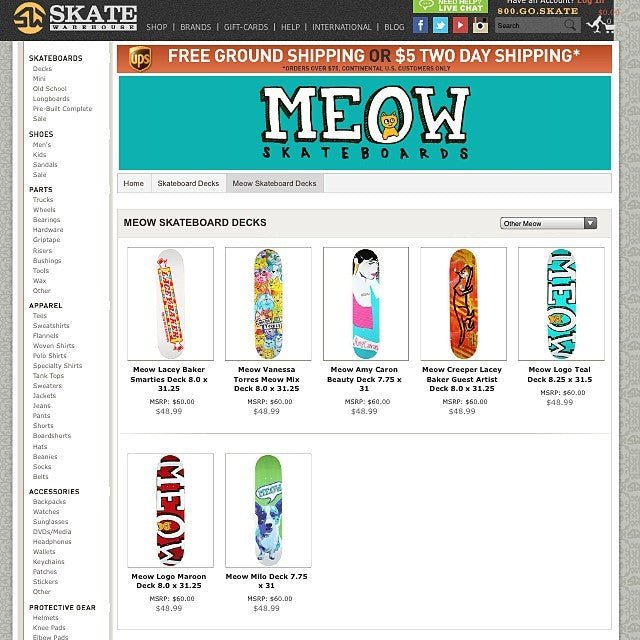 Now Available at Skate Warehouse! - Meow Skateboards