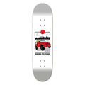 Skateboard deck with a red jeep illustration and 'Nanaka Fujisawa' text on a white background