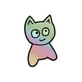 Holographic cat-shaped sticker on a white background