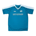 Teal sports jersey with white accents and 'MEOW SKATEBOARDS' text on a white background