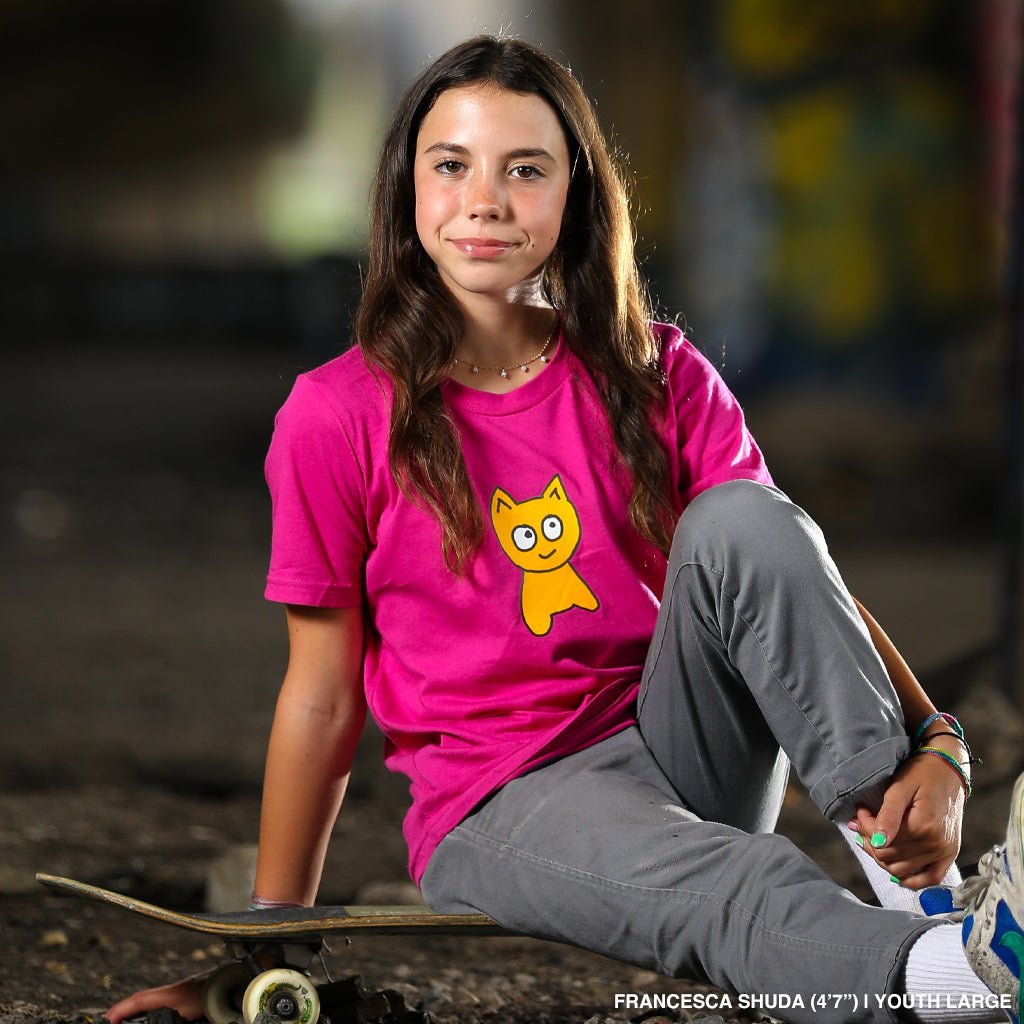 YOUTH | Big Cat Tee [Berry] - Meow Skateboards