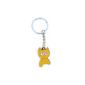 Yellow cartoon cat-shaped keychain on a white background