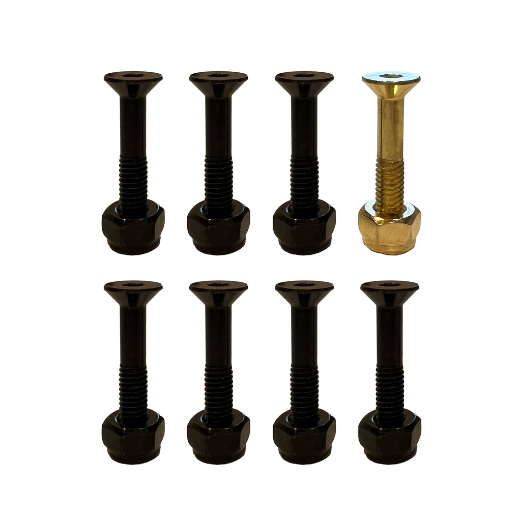 Allen skateboard mounting hardware with one gold directional indicator