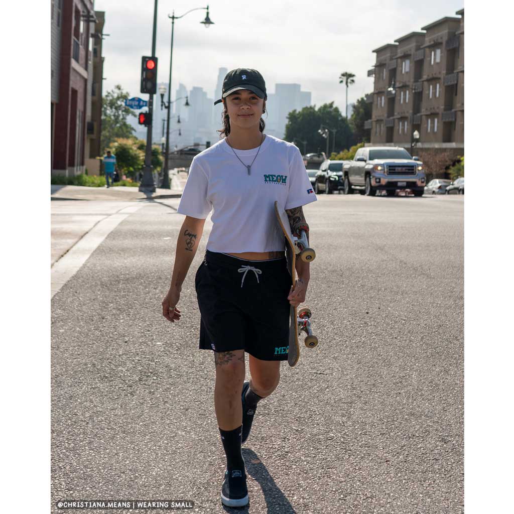 Meow x Russell Bar Logo Shorts [Black] - Meow Skateboards