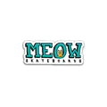 Sticker with teal 'MEOW Skateboards' text on a white background