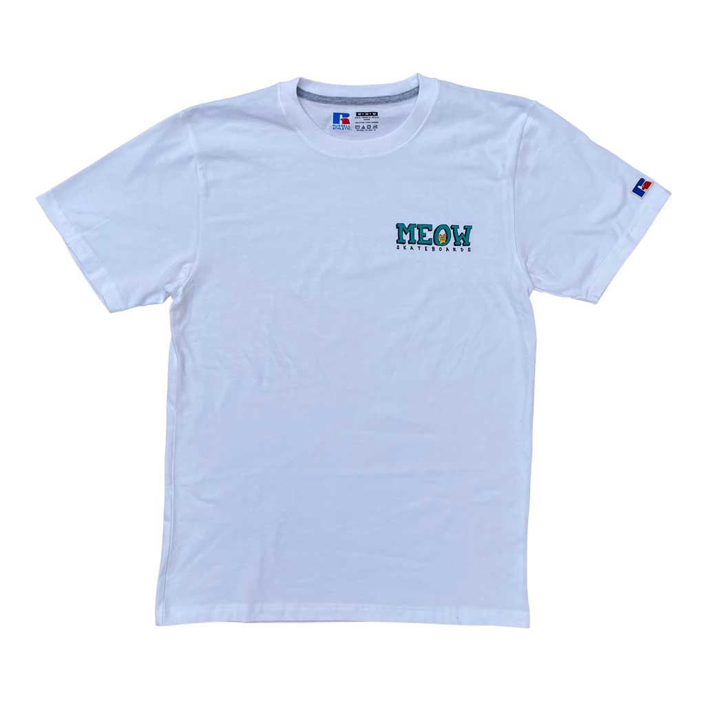 Meow x Russell Bar Logo Tee [White] - Meow Skateboards