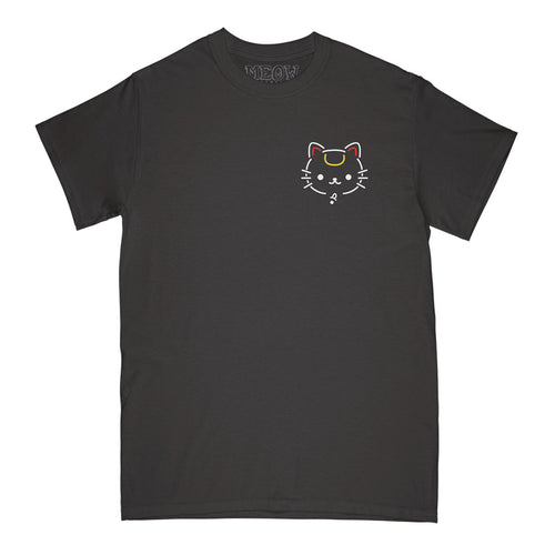 Black tshirt with cat front chest print on white background